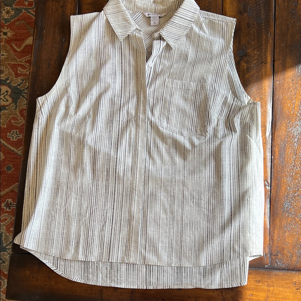 Athleta Striped Sleeveless Button-Up Top